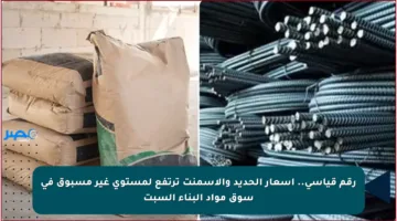 رقم قياسي.. أسعار الحديد والأسمنت ترتفع لمستوى غير مسبوق في سوق مواد البناء السبت